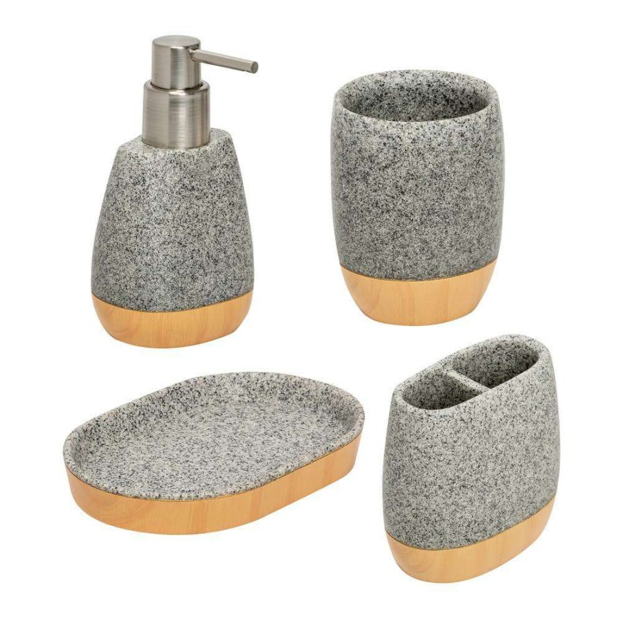 Bathroom Decor * | Honey-Can-Do 4-Piece Bathroom Accessories Set In Resin Grey