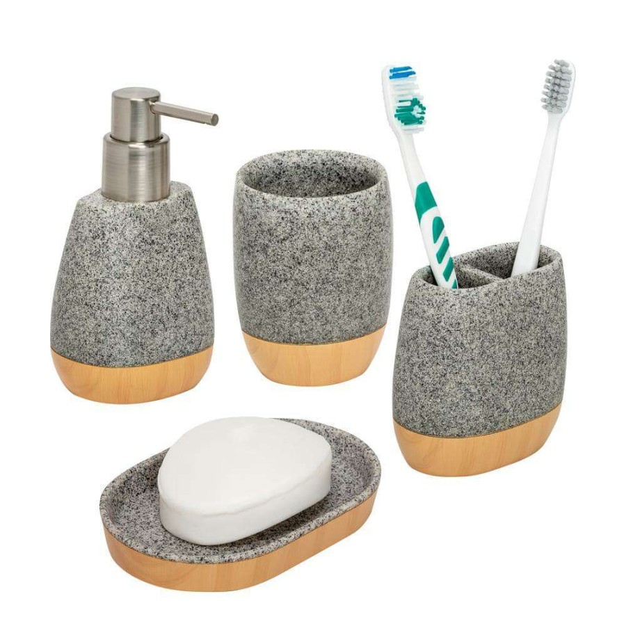 Bathroom Decor * | Honey-Can-Do 4-Piece Bathroom Accessories Set In Resin Grey