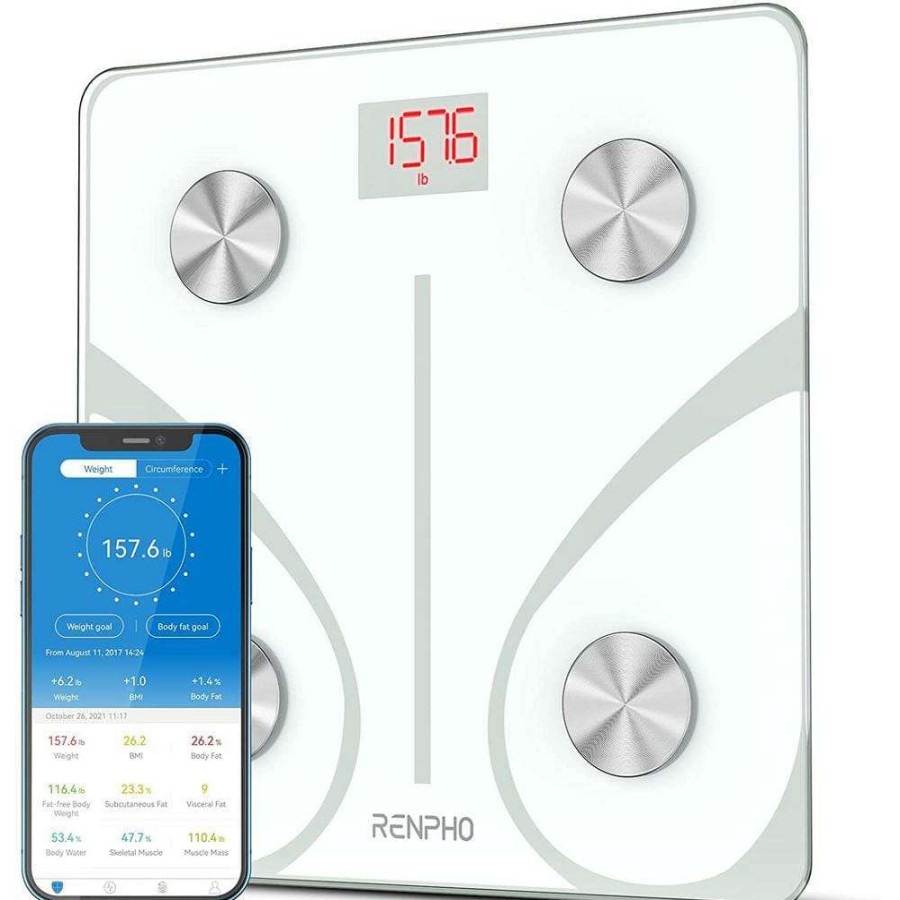 Bathroom Scales * | Renpho Bluetooth Smart Body Scale With 13-Metrics In White