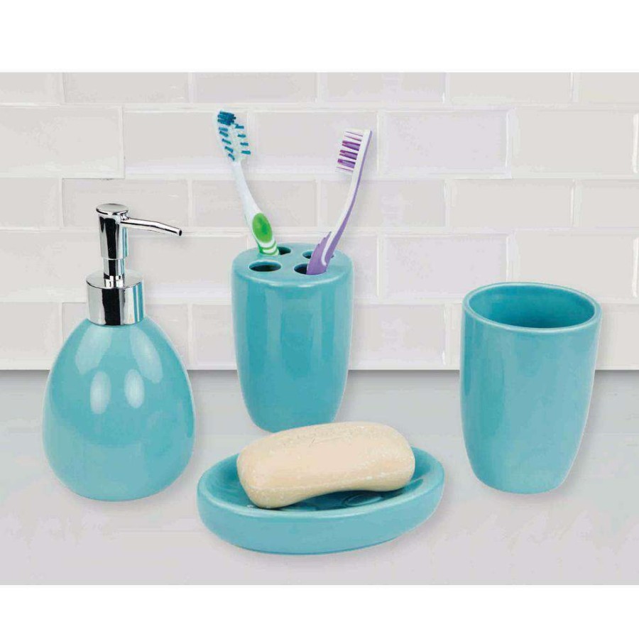 Bathroom Decor * | Unbranded 4-Piece Bath Accessory Set In Turquoise