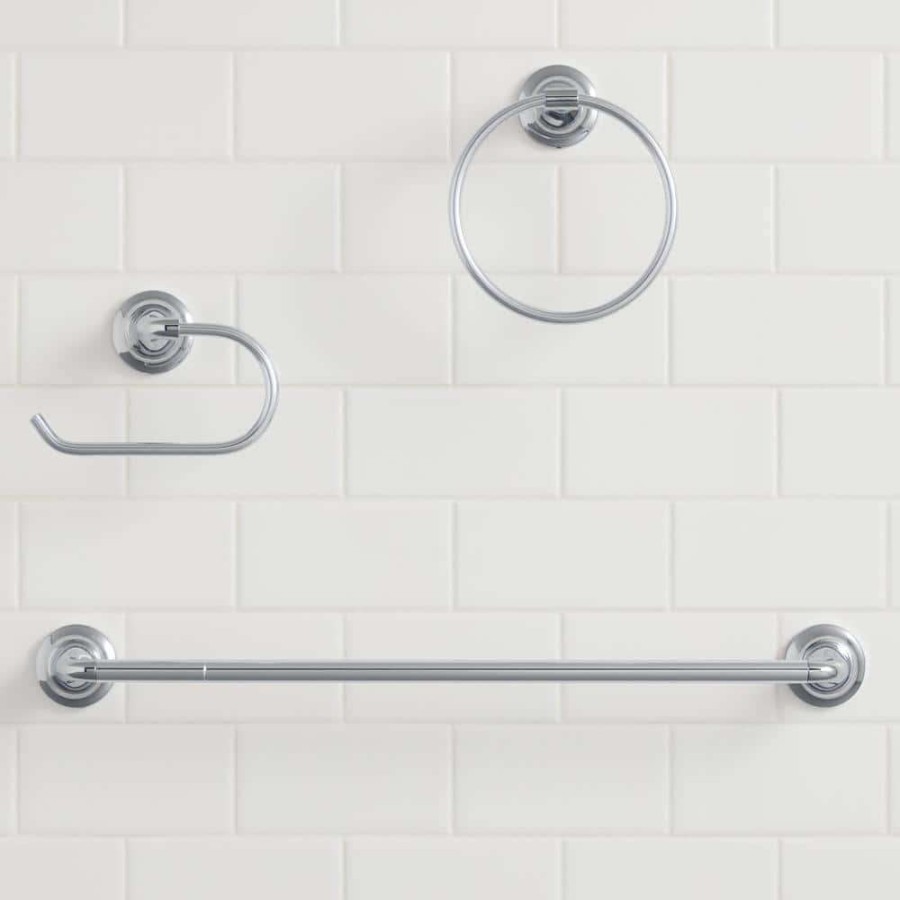 Bathroom Hardware * | Glacier Bay Constructor 3-Piece Bath Hardware Set With Expandable Towel Bar, Towel Ring, And Toilet Paper Holder In Chrome