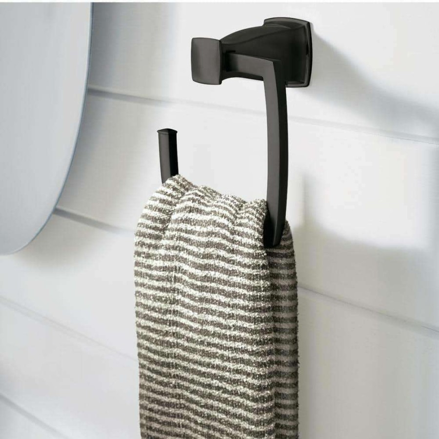 Bathroom Hardware * | Moen Hensley Towel Ring With Press And Mark In Matte Black