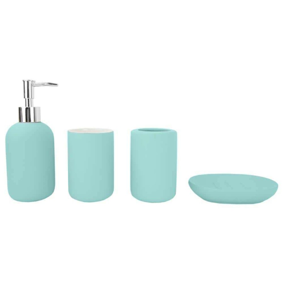 Bathroom Decor * | Home Basics 4-Piece Mason Jar Bath Accessory Set In Mint Green