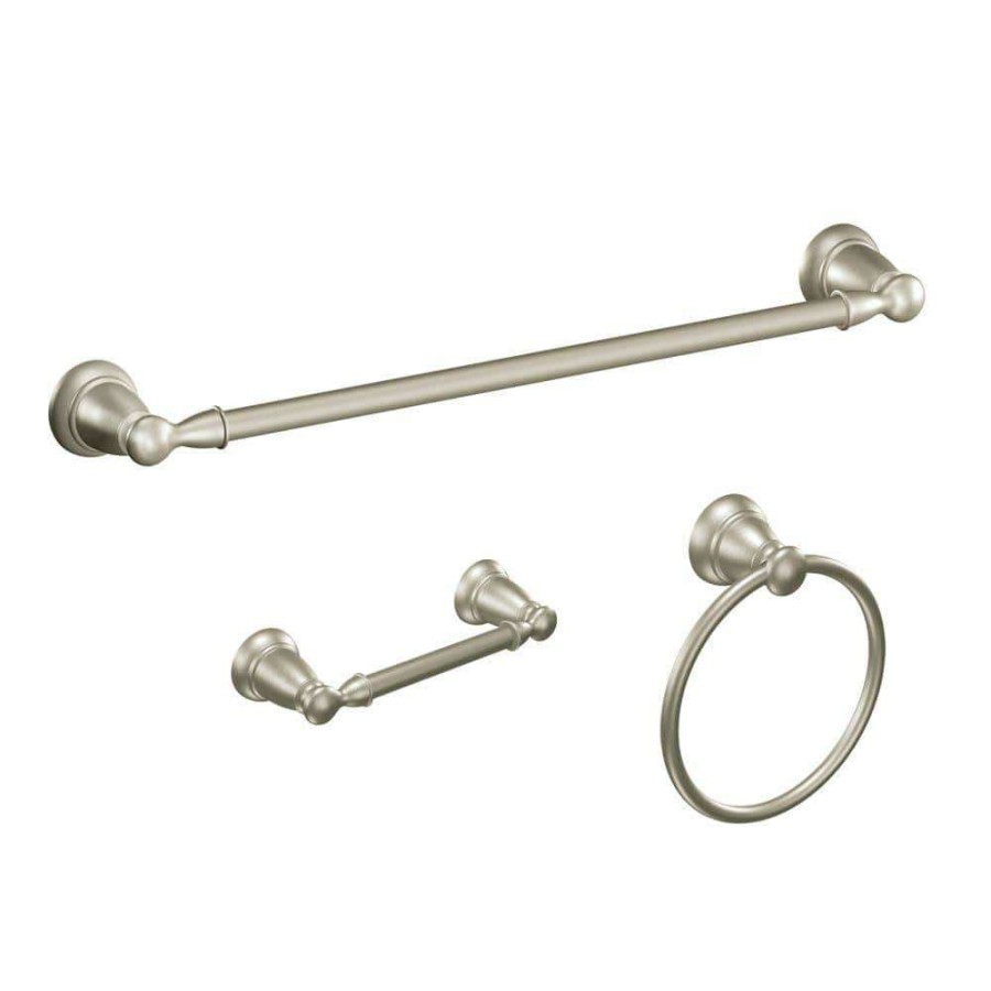 Bathroom Hardware * | Moen Banbury 3-Piece Bath Hardware Set With 24 In. Towel Bar, Toilet Paper Holder, And Towel Ring In Brushed Nickel