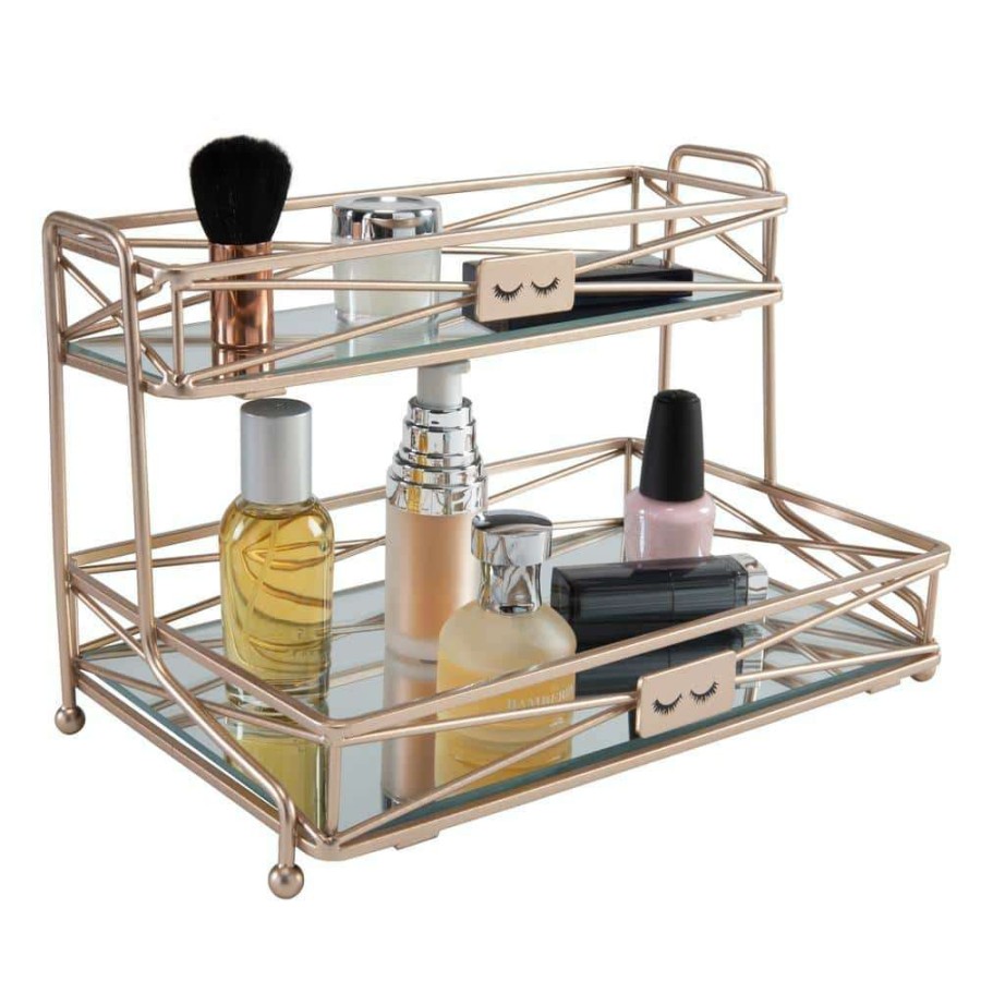 Bathroom Organizers * | Home Details 2 Tier Vanity Tower In Rose Gold