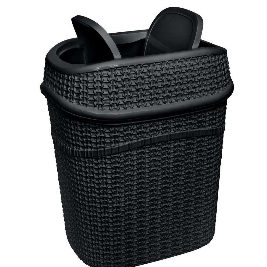 Bathroom Decor * | Bath Bliss 9.5 L Sailor Knot Swing Top Waste Bin In Matte Black