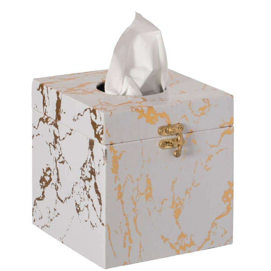 Bathroom Decor * | Vintiquewise Velvet Modern Decorative Paper Facial Tissue Box Holder In Square White And Gold