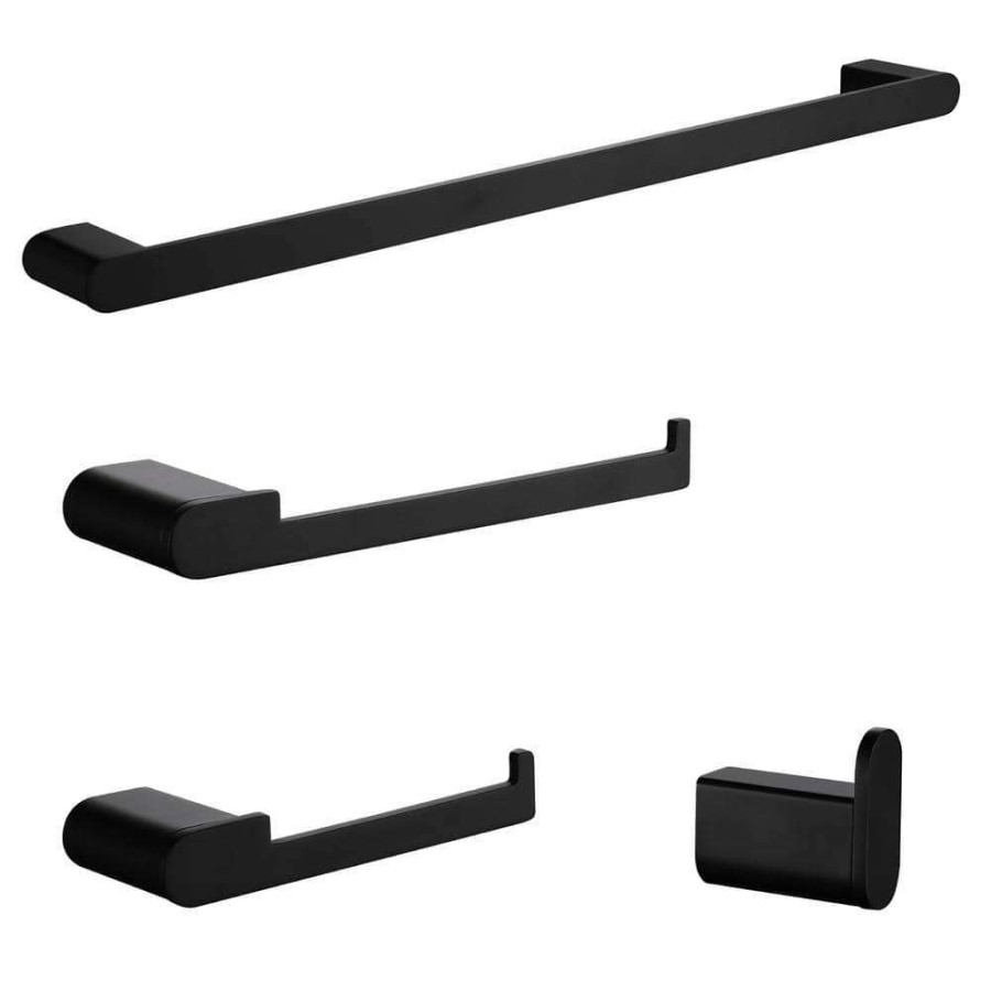 Bathroom Decor * | Aurora Decor Afa 4-Piece Bath Accessory Set With Towel Bar In Matte Black