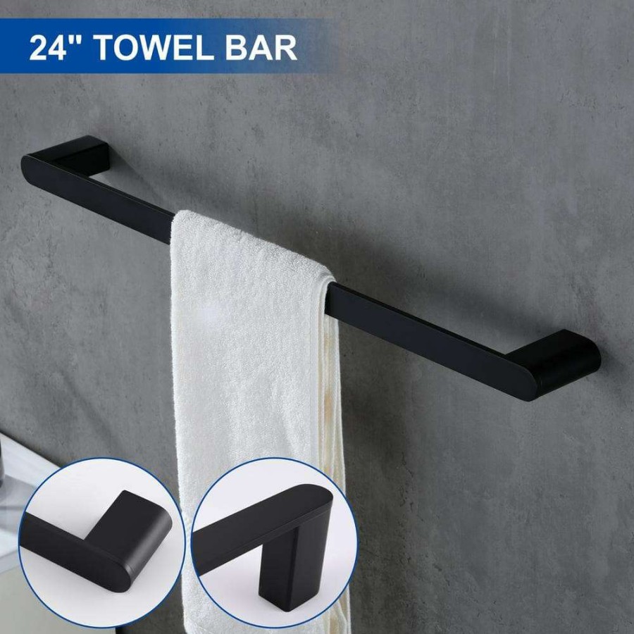 Bathroom Decor * | Aurora Decor Afa 4-Piece Bath Accessory Set With Towel Bar In Matte Black