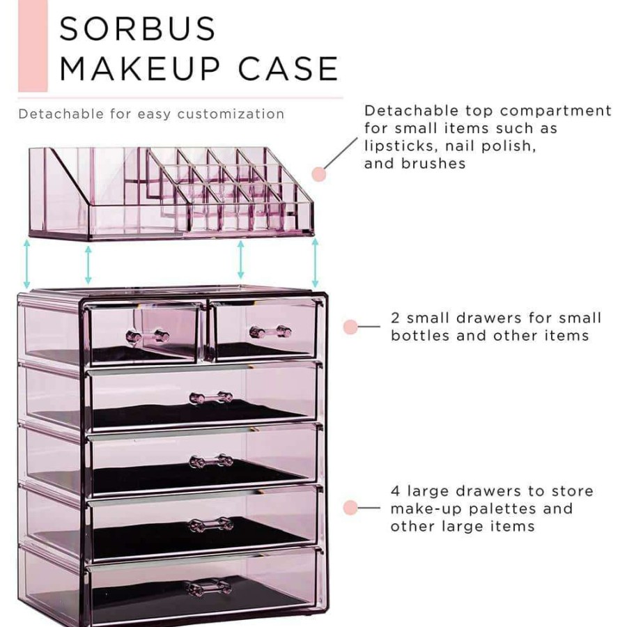 Bathroom Organizers * | Sorbus Freestanding 6-Drawer 6.25 In. X 14.25 In. 1-Cube Acrylic Cosmetic Organizer In Purple