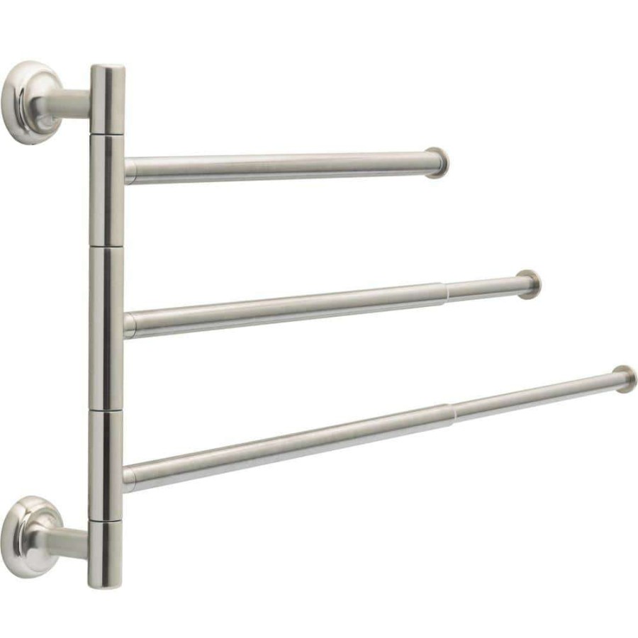 Bathroom Hardware * | Delta Extensions 18 In. Wall Mount Pivoting Extendable 3-Arm Towel Bar In Spotshield Brushed Nickel