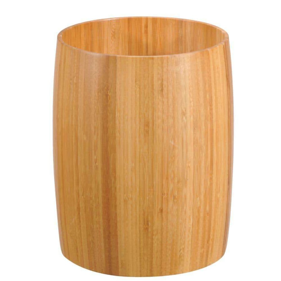 Bathroom Decor * | Creative Home Natural Bamboo Barrel Shaped Bathroom Waste Basket Garbage Container Recycle Bin In Natural