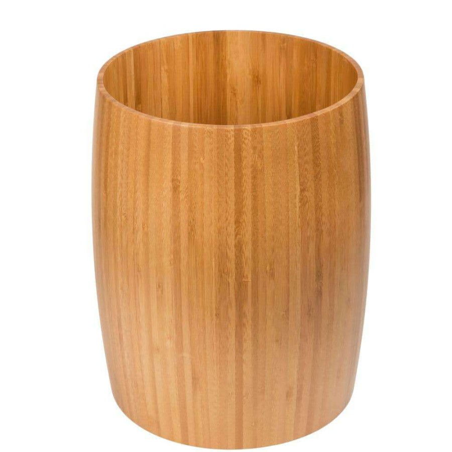 Bathroom Decor * | Creative Home Natural Bamboo Barrel Shaped Bathroom Waste Basket Garbage Container Recycle Bin In Natural