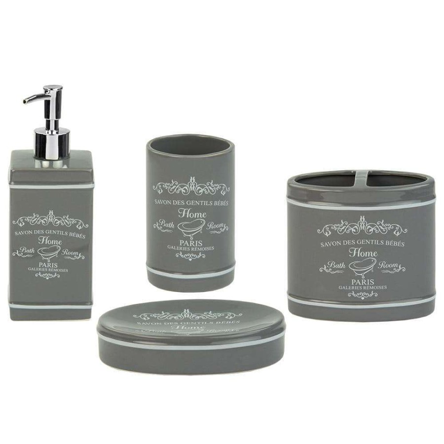 Bathroom Decor * | Home Basics Paris 4-Piece Bath Accessory Set In Grey