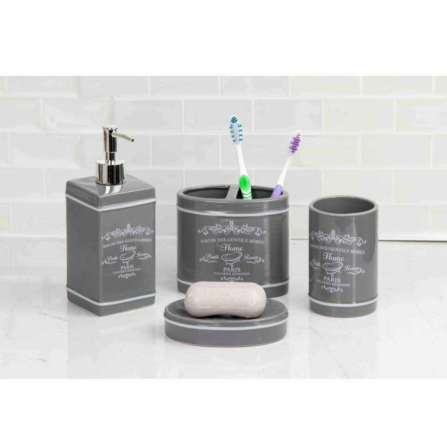 Bathroom Decor * | Home Basics Paris 4-Piece Bath Accessory Set In Grey