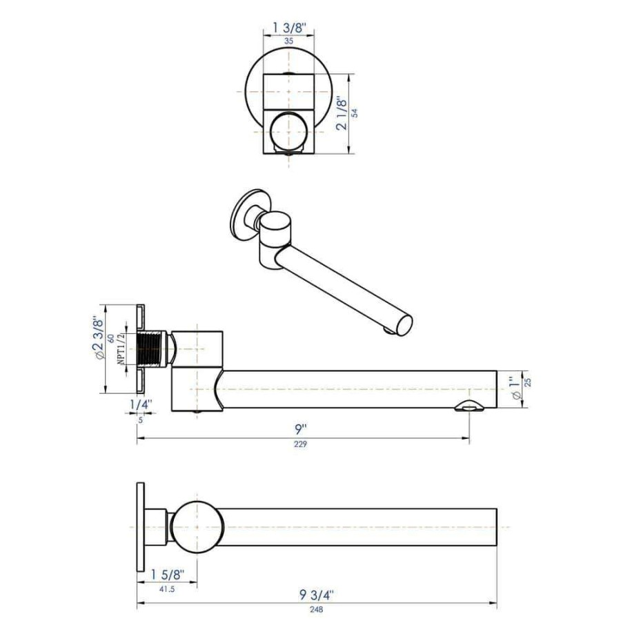 Bathtub Accessories * | Alfi Brand 9.75 In. Wall-Mount Bath Spout With Foldable Ability In Black Matte