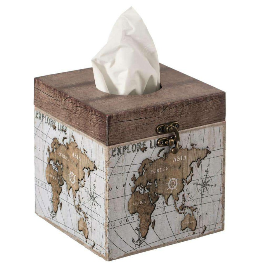 Bathroom Decor * | Vintiquewise Facial Square Tissue Box Holder For Your Bathroom, Office Or Vanity With Decorative World Map Design