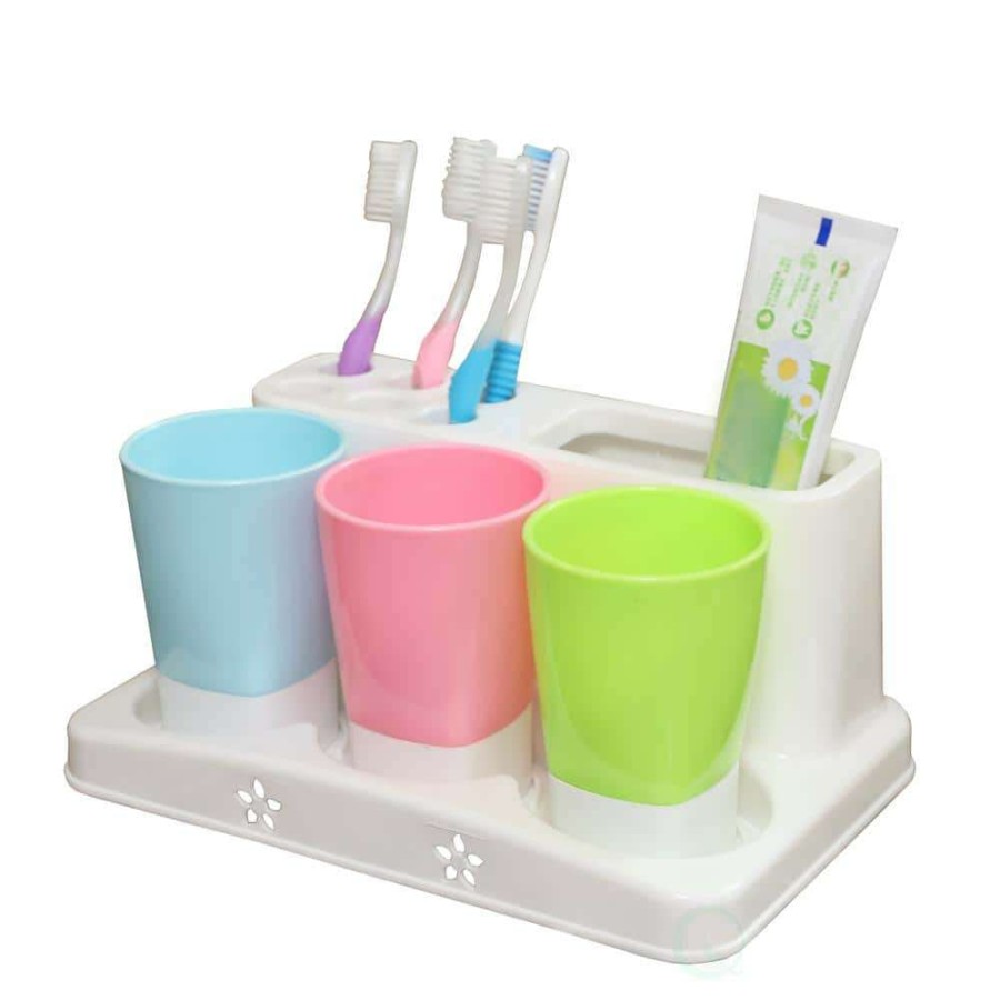 Bathroom Decor * | Basicwise Family Size Toothbrush And Toothpaste Holder With 3-Cups