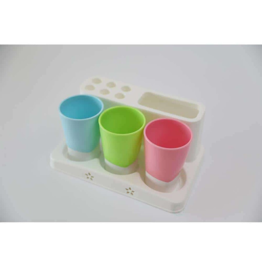 Bathroom Decor * | Basicwise Family Size Toothbrush And Toothpaste Holder With 3-Cups