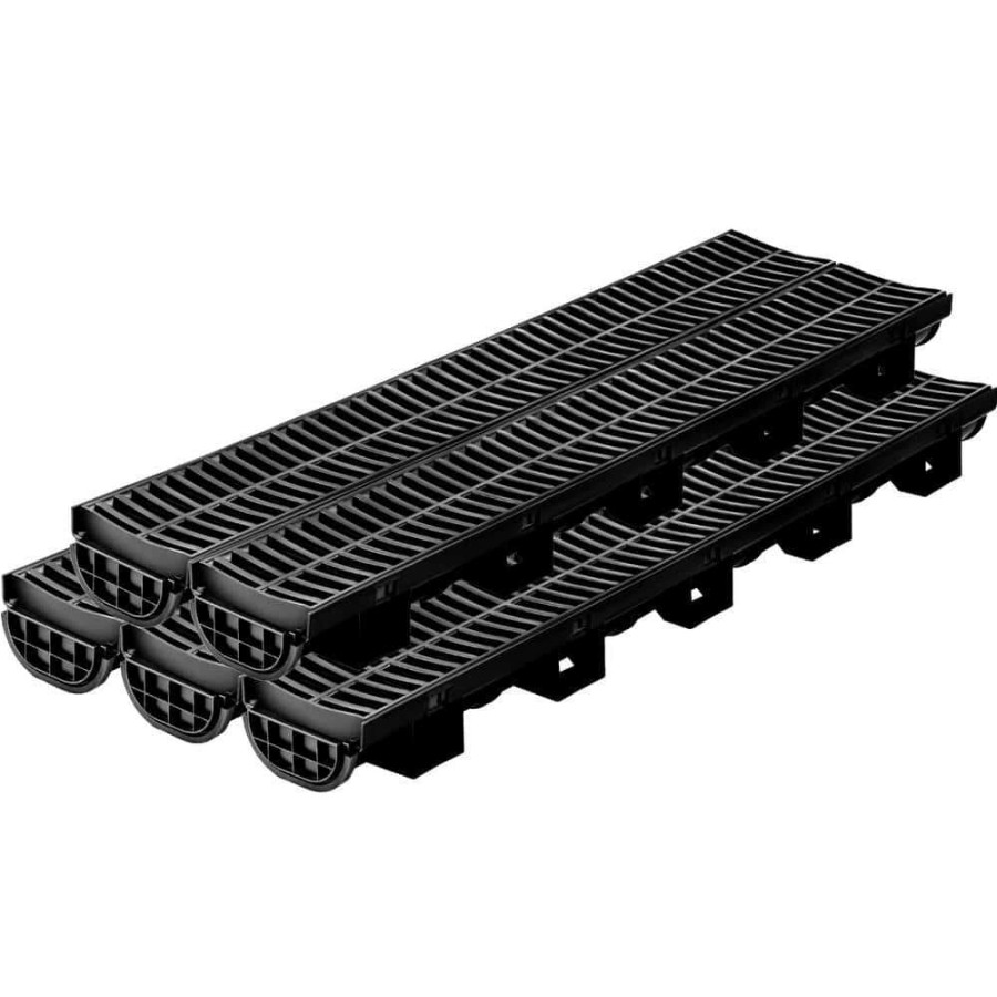 Bathtub Accessories * | Vevor Trench Drain System 39 In. L X 5.8 In. W X 3.1 In. D Channel Drain With Plastic Grate And End Cap Drainage Trench 5 Pack