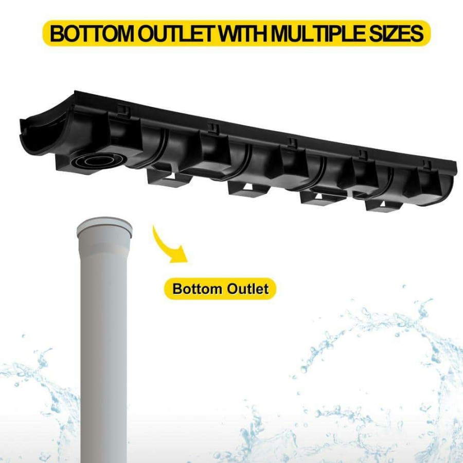 Bathtub Accessories * | Vevor Trench Drain System 39 In. L X 5.8 In. W X 3.1 In. D Channel Drain With Plastic Grate And End Cap Drainage Trench 5 Pack