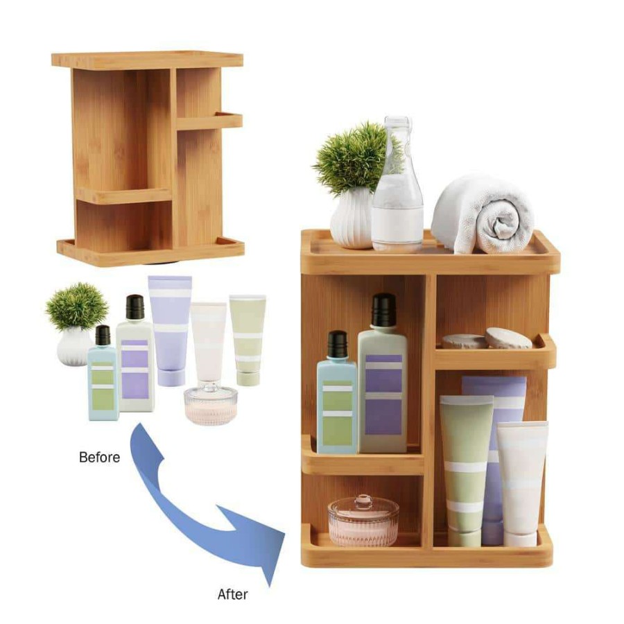 Bathroom Organizers * | Lavish Home Rotating Bamboo Cosmetic Vanity Organizer