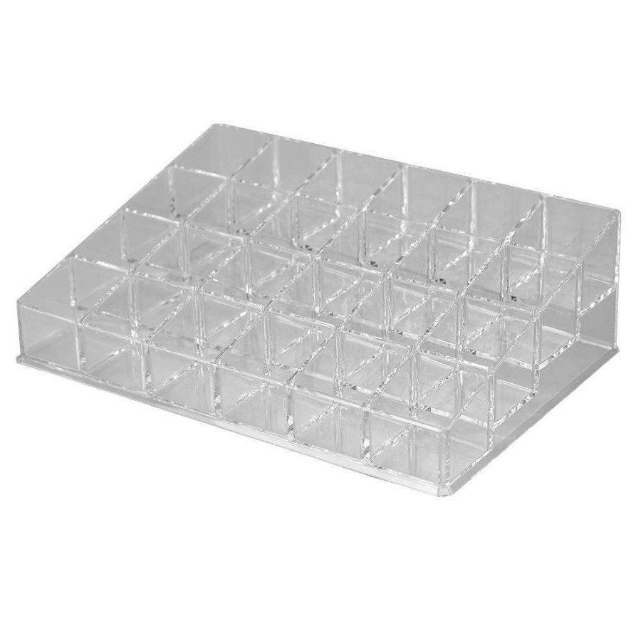 Bathroom Organizers * | Unbranded 24-Compartment Transparent Plastic Cosmetic Makeup And Nail Polish Storage Organizer Holder In Clear