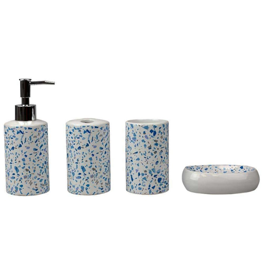 Bathroom Decor * | Home Basics Trendy Terrazzo 4-Piece Ceramic Bath Accessory Set In Blue