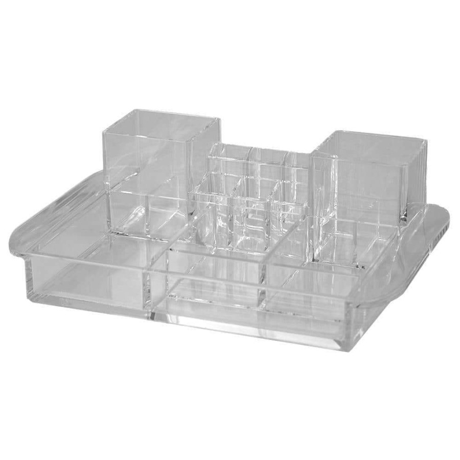 Bathroom Organizers * | Unbranded 16-Compartment Transparent Plastic Cosmetic Makeup And Jewelry Storage Organizer With Easy Grip Handles In Clear