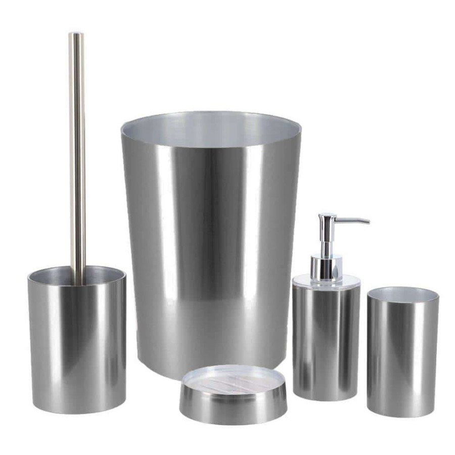 Bathroom Decor * | Unbranded 5-Pieces Bath Accessory Set With Soap Pump, Tumbler, Soap Dish, Waste Basket And Toilet Brush Holder In Brushed Aluminum