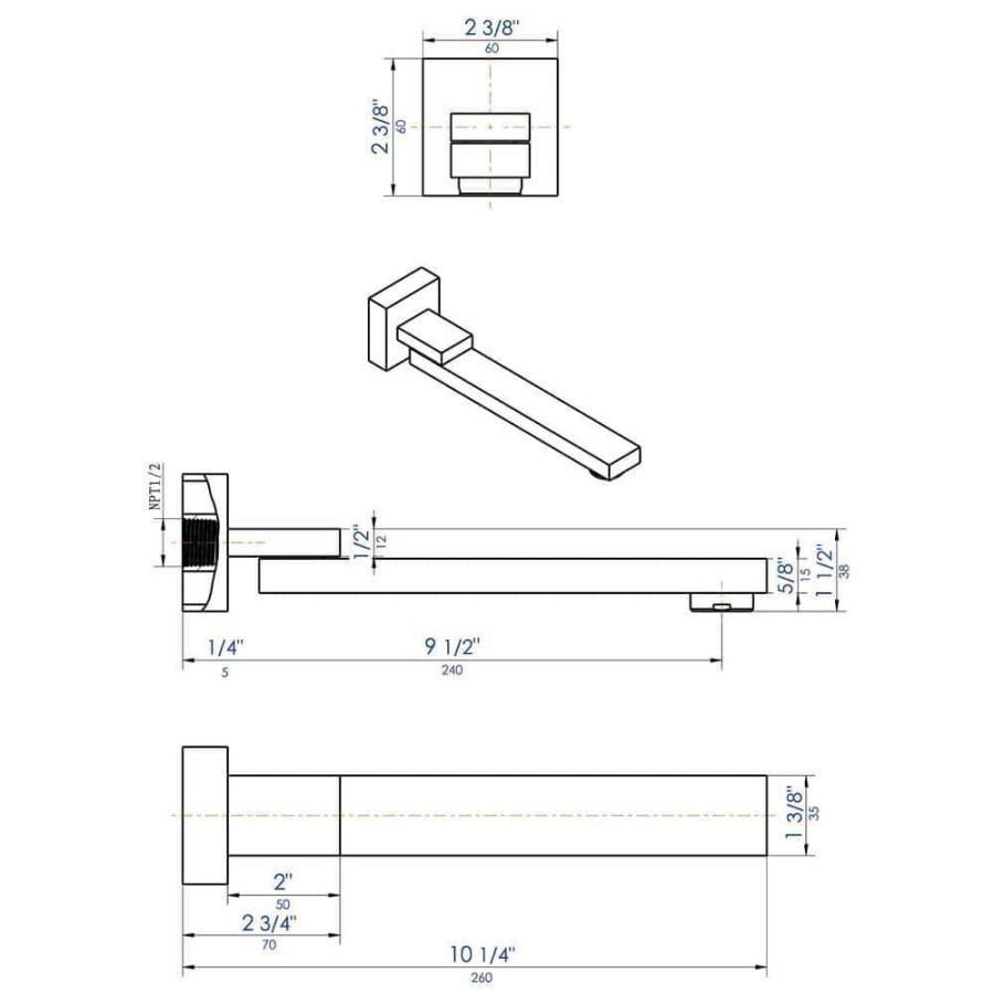 Bathtub Accessories * | Alfi Brand 10.25 In. Wall-Mount Bath Spout With Foldable Ability In Polished Chrome