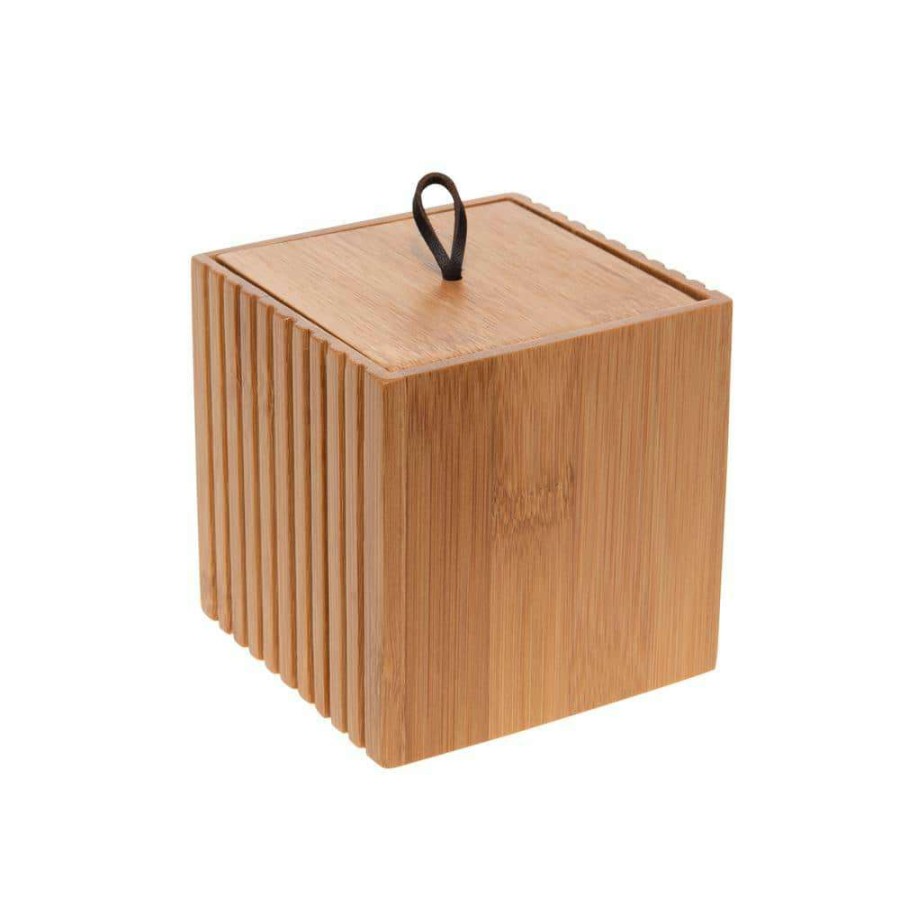 Bathroom Organizers * | Bath Bliss Small Square Oslo Bamboo Storage Jar