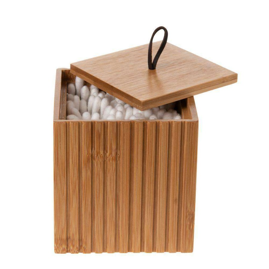 Bathroom Organizers * | Bath Bliss Small Square Oslo Bamboo Storage Jar