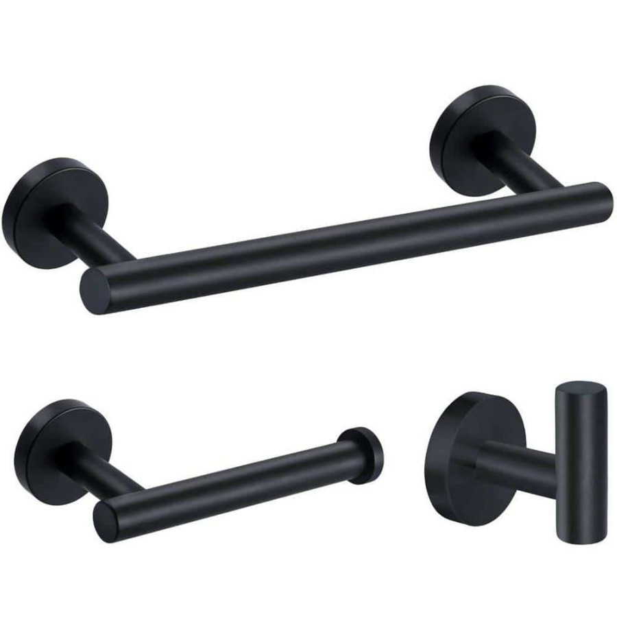 Bathroom Hardware * | Ruiling Porter 3-Piece Bath Hardware Set With Towel Hook And Toilet Paper Holder And 12 In. Towel Bar In Stainless Steel Black