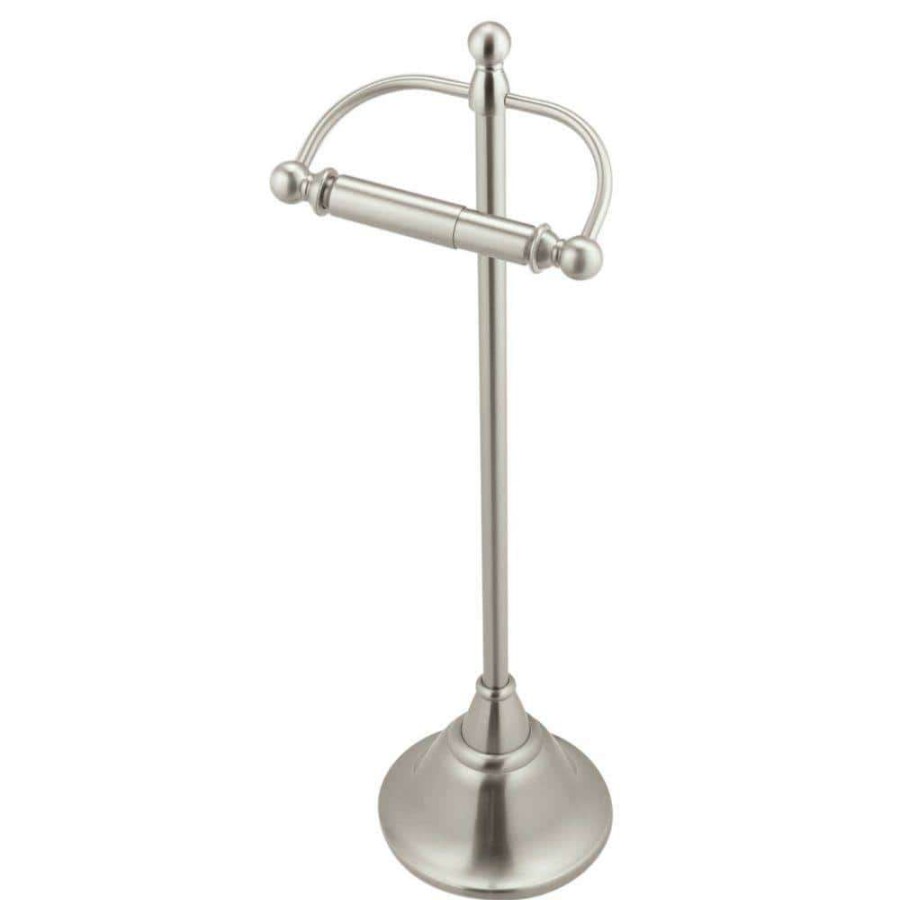 Bathroom Hardware * | Moen Sage Freestanding Toilet Paper Holder In Spot Resist Brushed Nickel