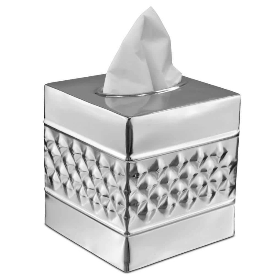 Bathroom Decor * | Monarch Abode Handcrafted Geometric Metal Tissue Box Cover In Nickel Chrome