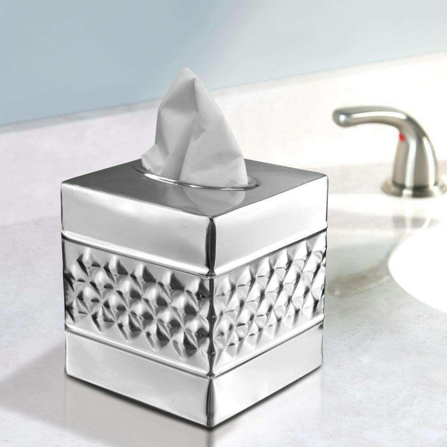 Bathroom Decor * | Monarch Abode Handcrafted Geometric Metal Tissue Box Cover In Nickel Chrome