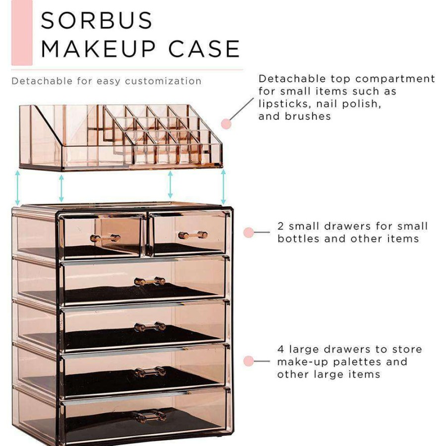 Bathroom Organizers * | Sorbus Freestanding 6-Drawer 6.25 In. X 14.25 In. 1-Cube Cosmetic Organizer In Acrylic Brown