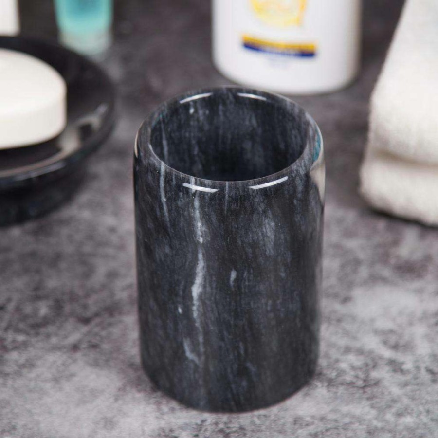 Bathroom Decor * | Creative Home Natural Marble Spa Collection Tumbler Toothbrush Holder Makeup Brush Organizer For Bathroom Or Kitchen Countertop, Black