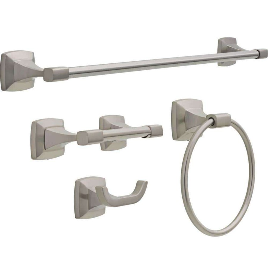 Bathroom Hardware * | Delta Portwood Bath Accessory Set In Spotshield Brushed Nickel With Towel Bar, Toilet Paper Holder, Towel Ring And Towel Hook