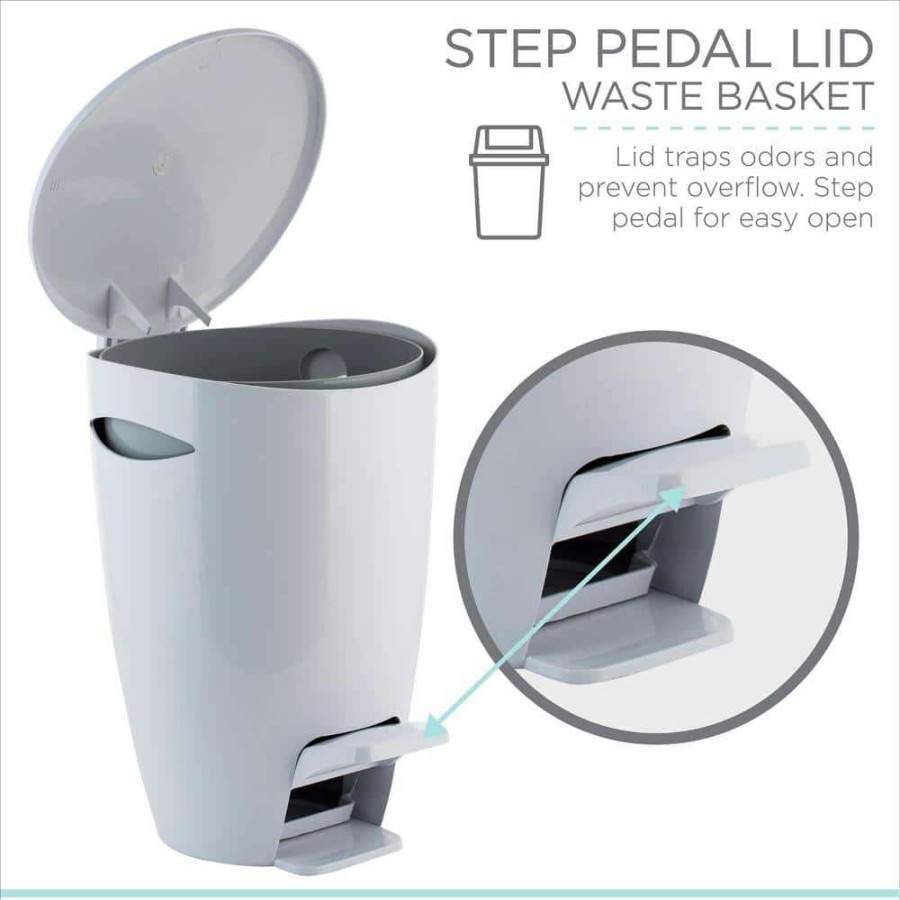 Bathroom Decor * | Bath Bliss 5 L Contour Step Pedal Waste Bin In White