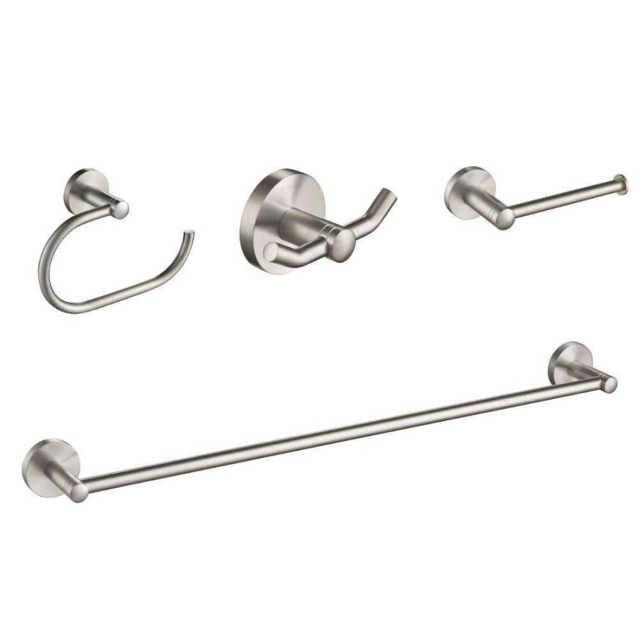 Bathroom Decor * | Kraus Elie 4-Piece Bath Hardware Set With 24 In. Towel Bar, Paper Holder, Towel Ring And Robe Hook In Brushed Nickel