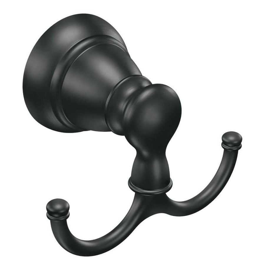 Bathroom Hardware * | Moen Banbury Round Bathroom Double Robe Hook In Matte Black