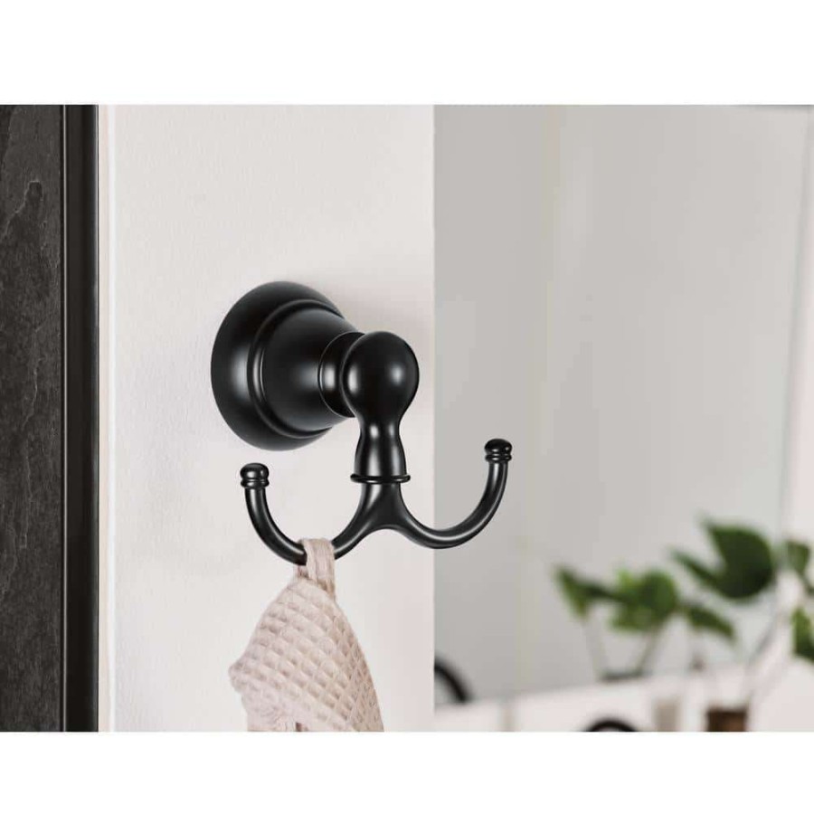 Bathroom Hardware * | Moen Banbury Round Bathroom Double Robe Hook In Matte Black