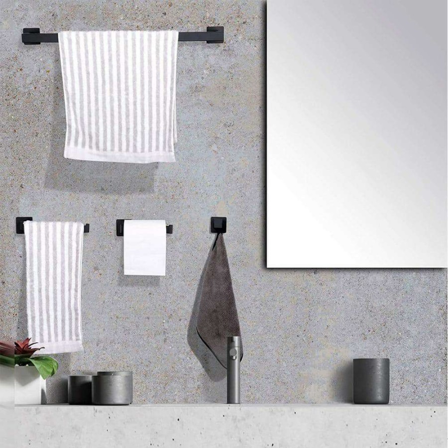 Bathroom Hardware * | Ruiling 4-Piece Bath Hardware Set With Towel Bar Toilet Paper Holder Double Towel Hook In Stainless Steel Matte Black