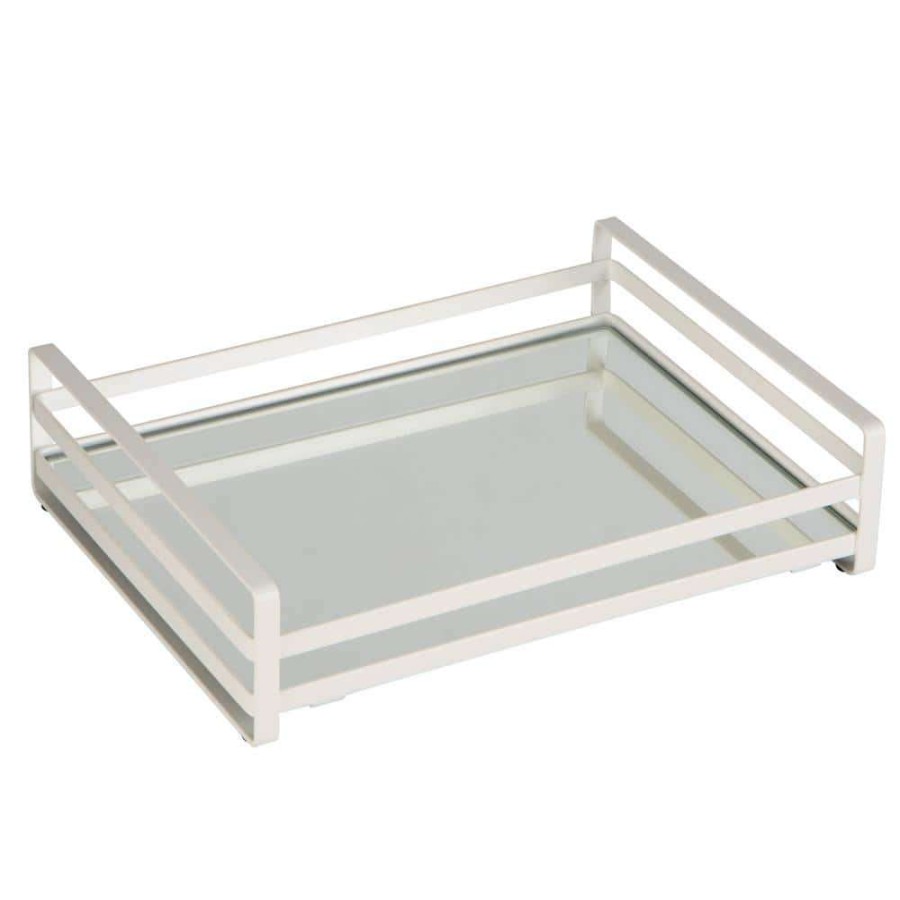 Bathroom Organizers * | Home Details Flat Wired Rails Large Vanity Tray In White