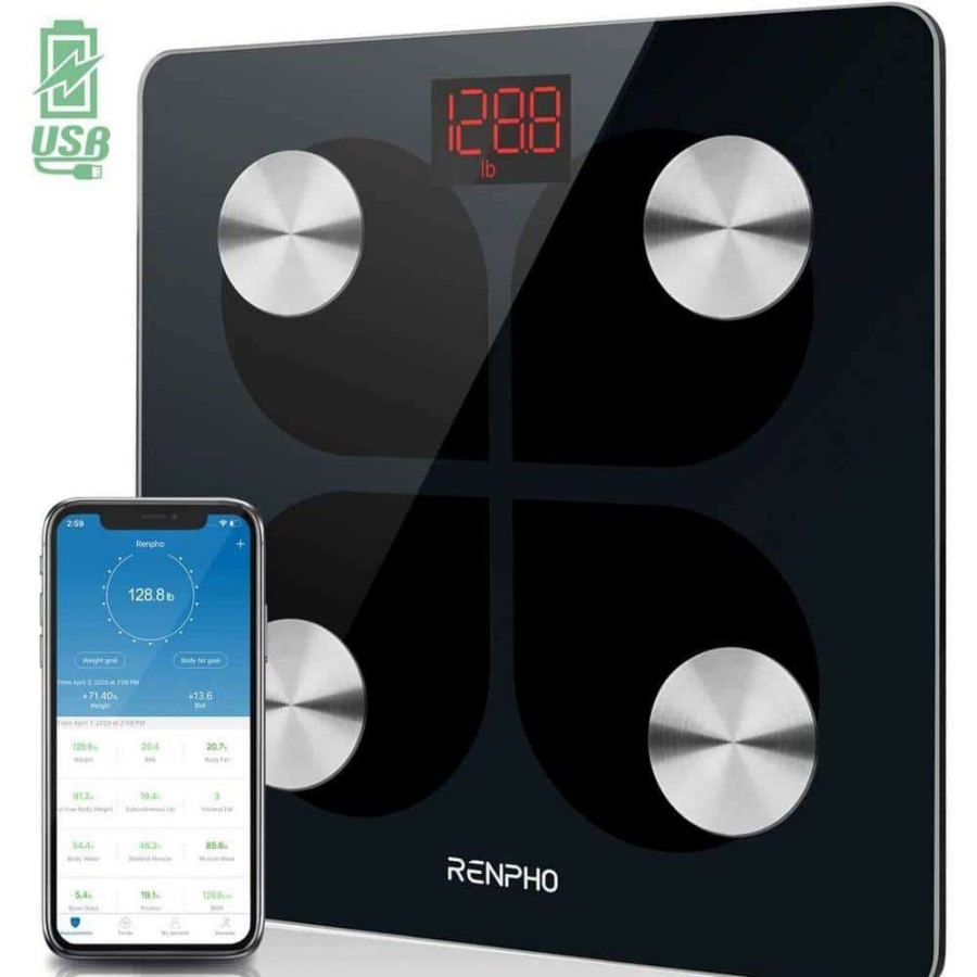 Bathroom Scales * | Renpho Bluetooth Smart Body Scale With 13 Metrics Usb Rechargeable, Black