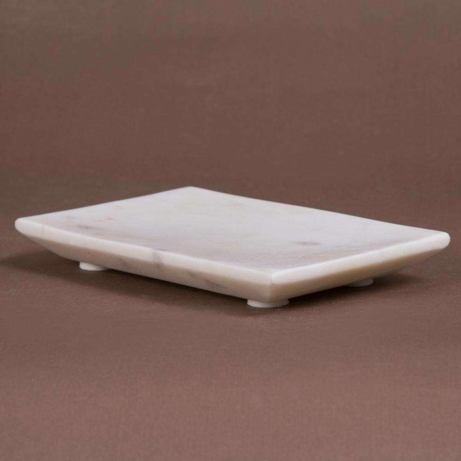 Bathroom Decor * | Creative Home Taj Natural Marble Rectangular Soap Dish Soap Tray Holder In Off-White