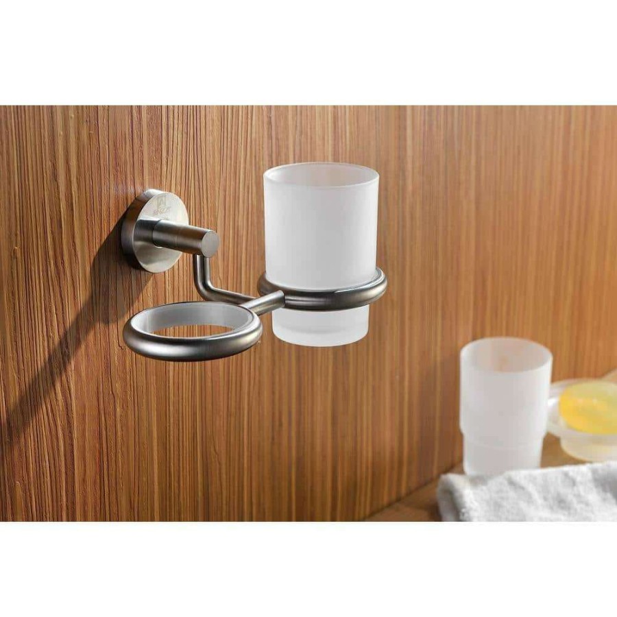 Bathroom Decor * | Anzzi Caster Series 7.36 In. Double Toothbrush Holder In Brushed Nickel