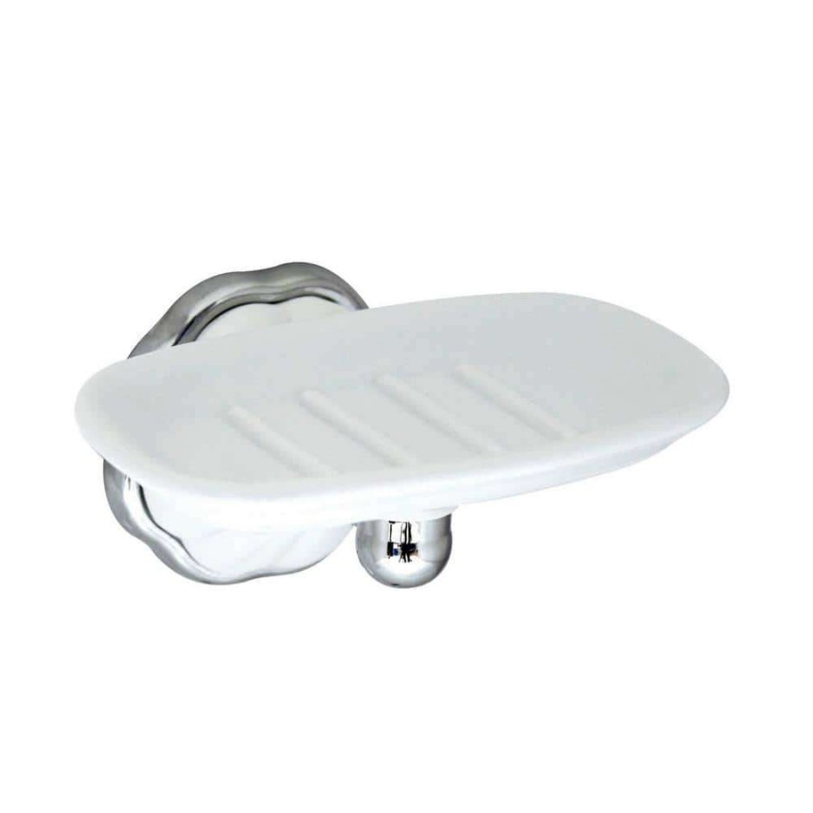 Bathroom Decor * | Modona Flora Porcelain Soap Dish In White Porcelain And Polished Chrome